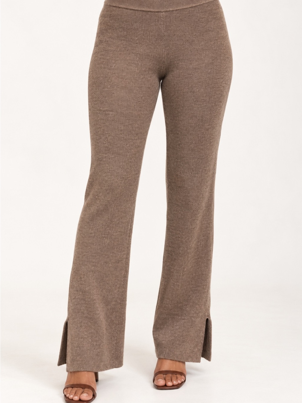 Le Ore Brown Knit Pull-On Flare Pants Size Small